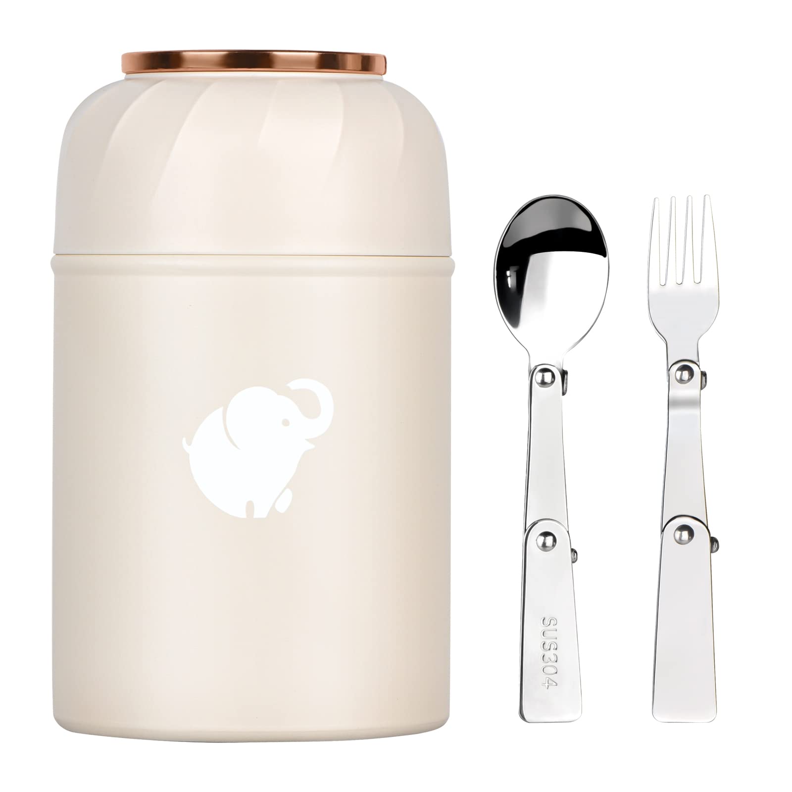 **Insulated Food Thermos for Hot Meals - Leak-Proof Wide Mouth Soup Container with Foldable Fork & Spoon, Portable Handle for Office, Picnic, Camping & Travel**