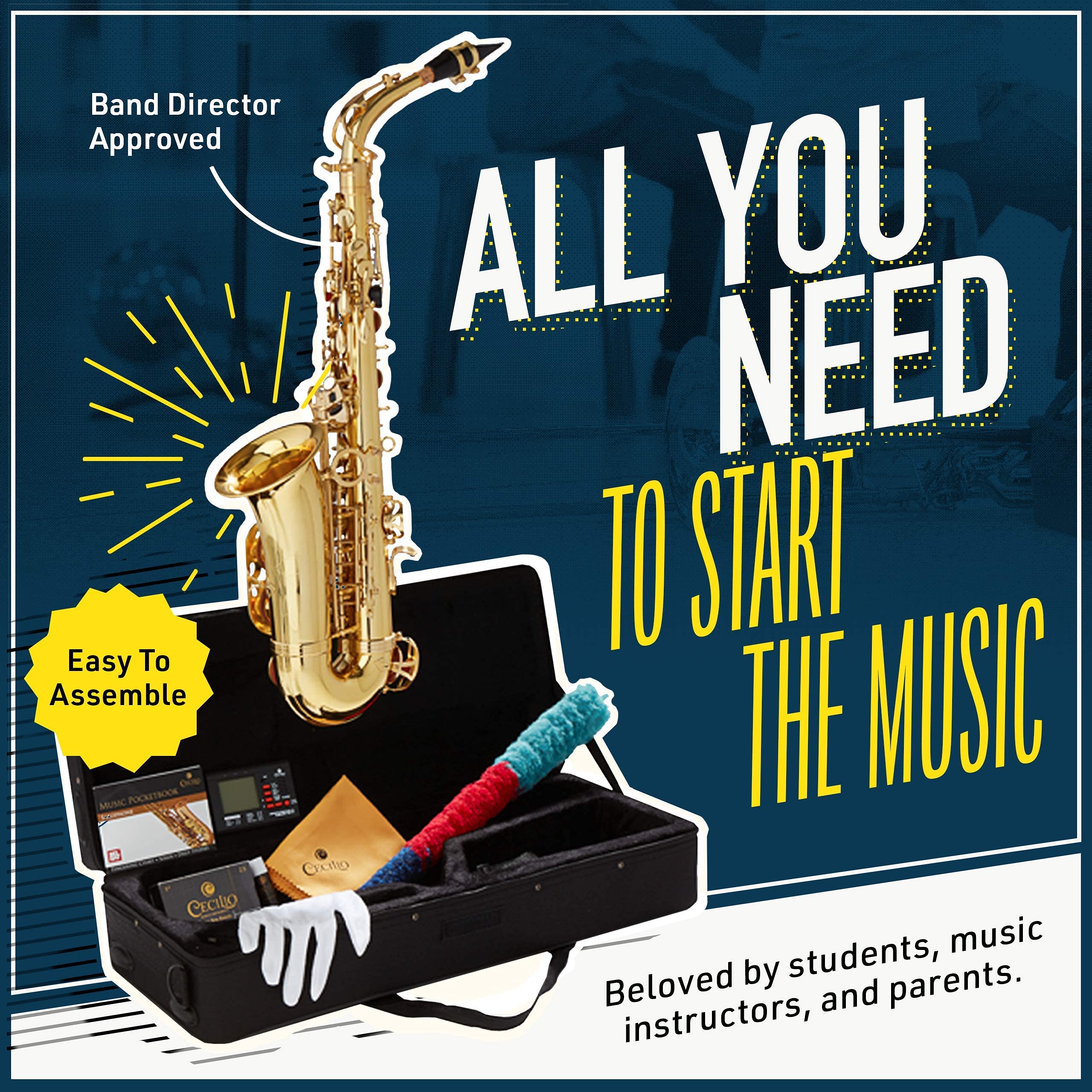 **Mendini by Cecilio E-Flat Alto Saxophone - Gold Tenor Sax for Beginners, Students & Kids - Includes Case, 10 Reeds, Mouthpiece, Tuner, Neck Strap, Cleaning Cloth, Rod & Gloves - Perfect for School Bands, Music Lessons & Home Practice**