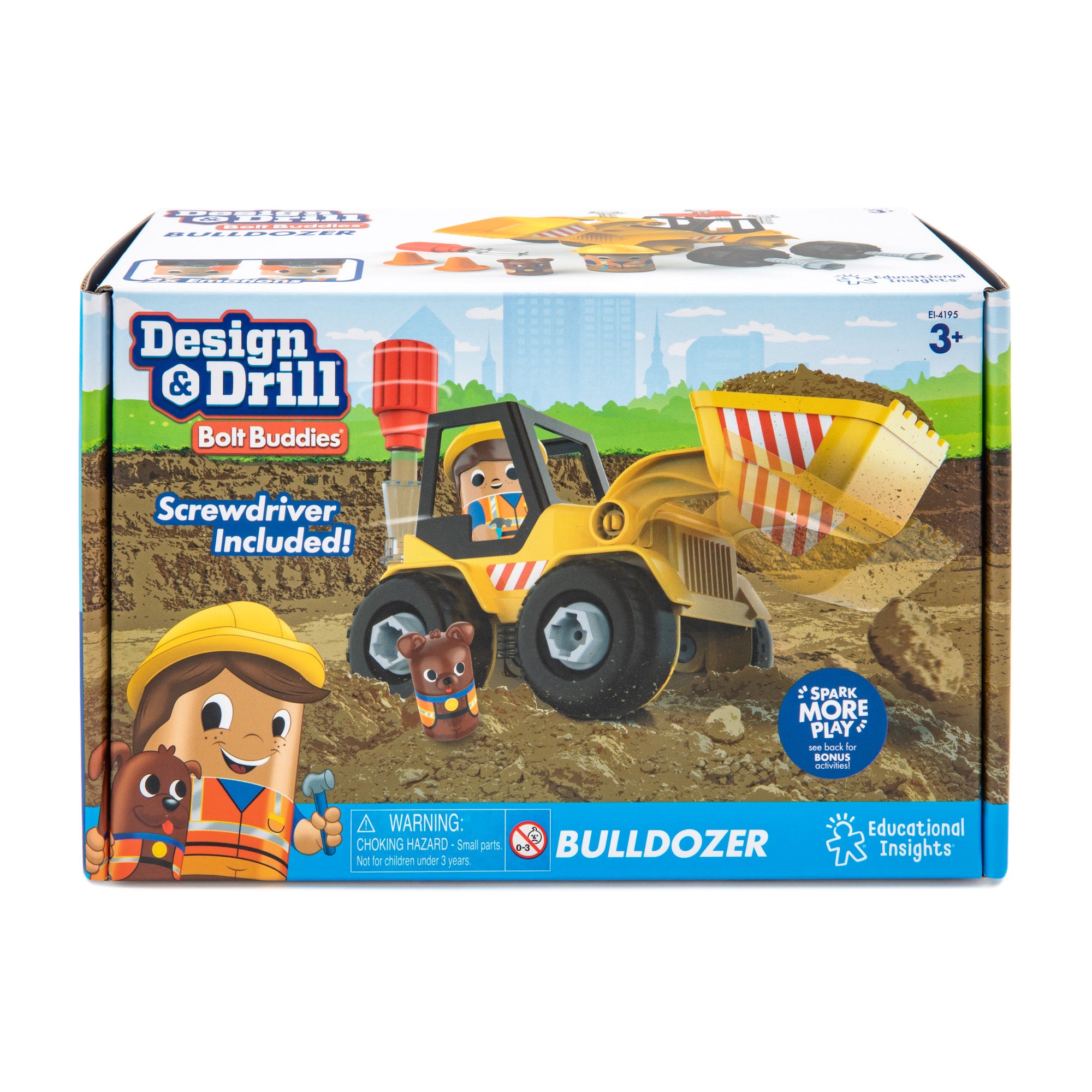 Educational Insights Design & Drill Bolt Buddies Bulldozer - STEM Learning Construction Toy for Kids Ages 3+ | Interactive Building Playset with Electric Drill | Perfect for Preschool Learning & Creative Play