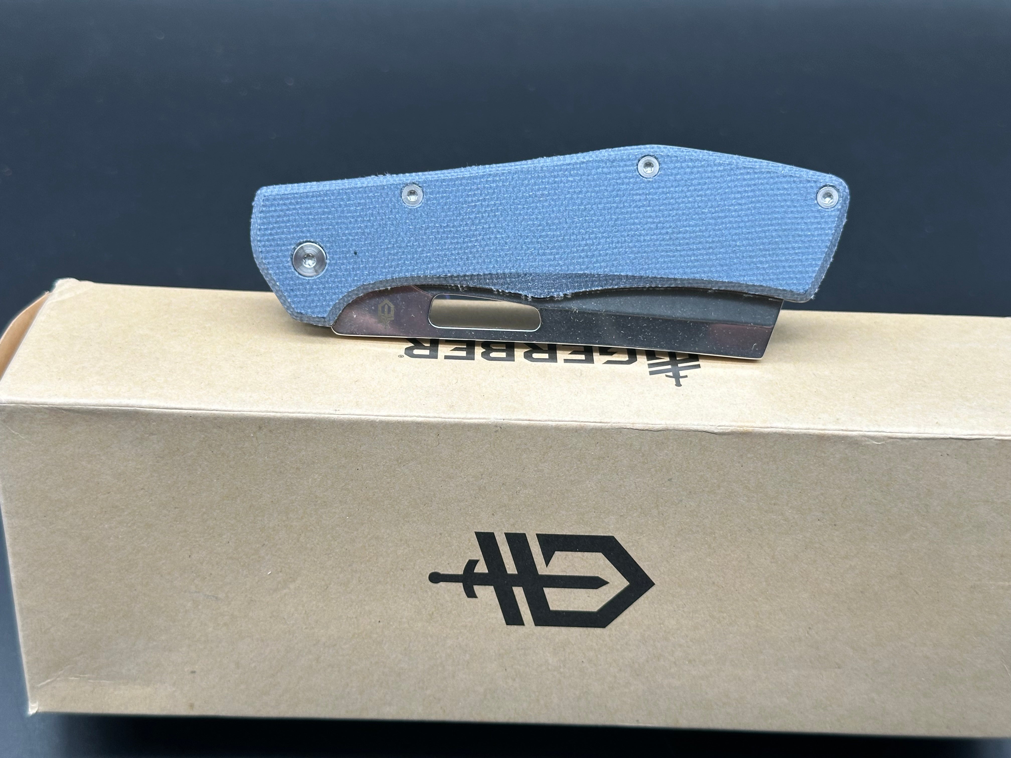 Gerber Flatiron Folding Knife - D2 Steel Blade, Blue Micarta Handle - EDC Pocket Knife for Camping, Hiking & Outdoor Adventures