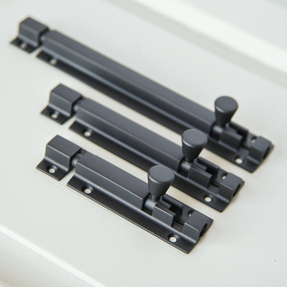 Zero Black Square Section Barrel Bolt - Heavy Duty Latch for Doors, Gates & Cabinets | Secure Locking Mechanism for Home & Commercial Use