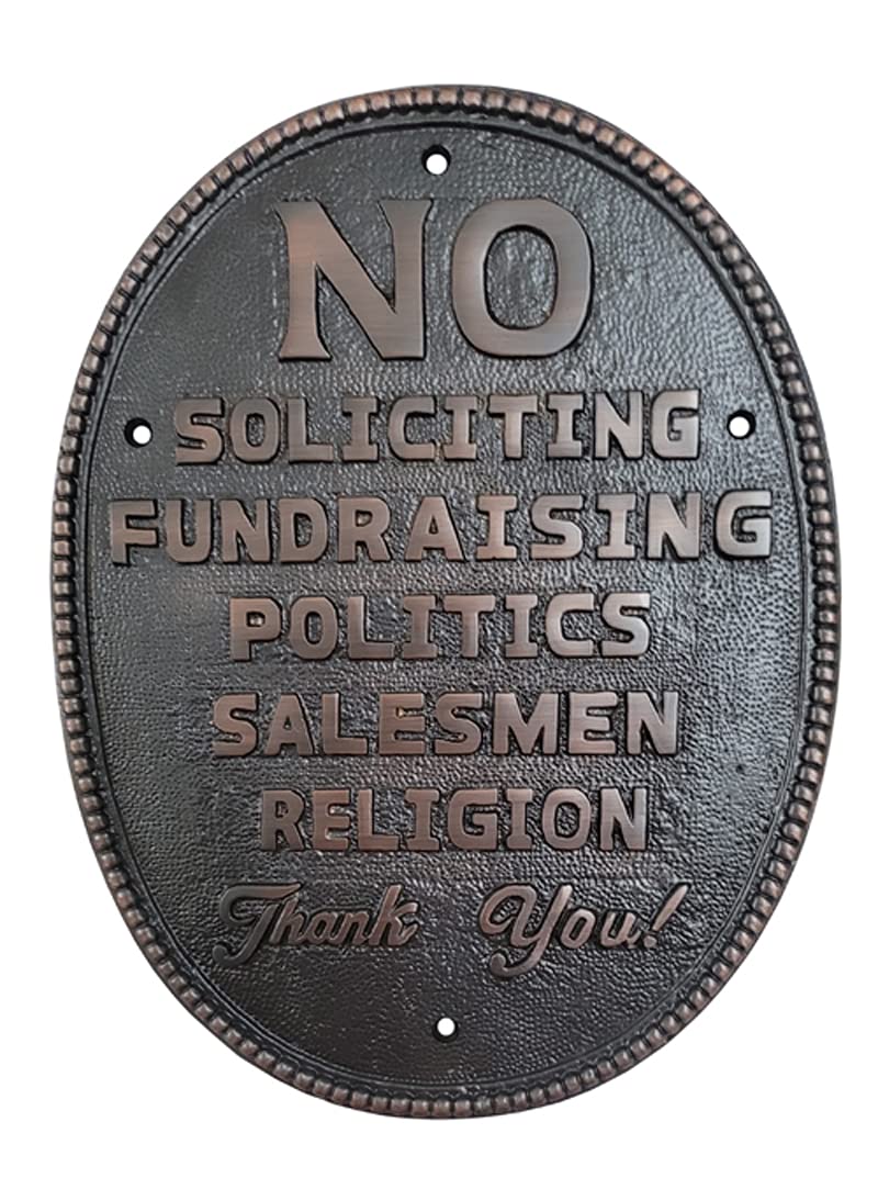 Adonai Hardware Large Oval NO SOLICITING Brass Door Sign - Oil Rubbed Bronze Finish - Perfect for Home, Office & Business Entrance Security