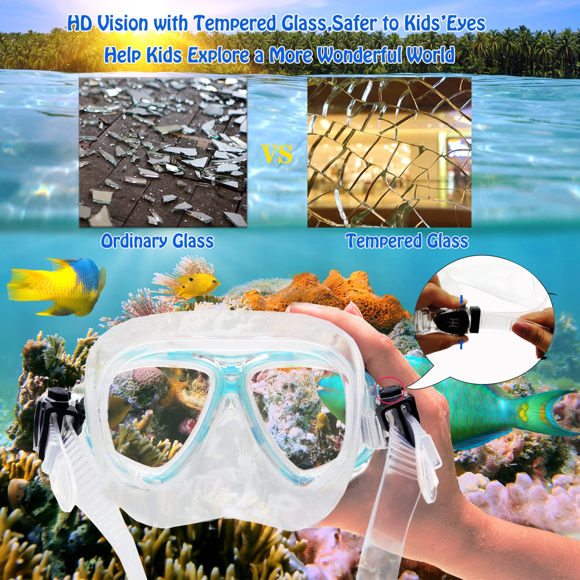 Kids Snorkel Set - Adjustable Diving Mask, Snorkel & Swim Fins with Anti-Fog Technology | Complete Snorkeling Gear for Children | Perfect for Pool, Beach & Ocean Adventures