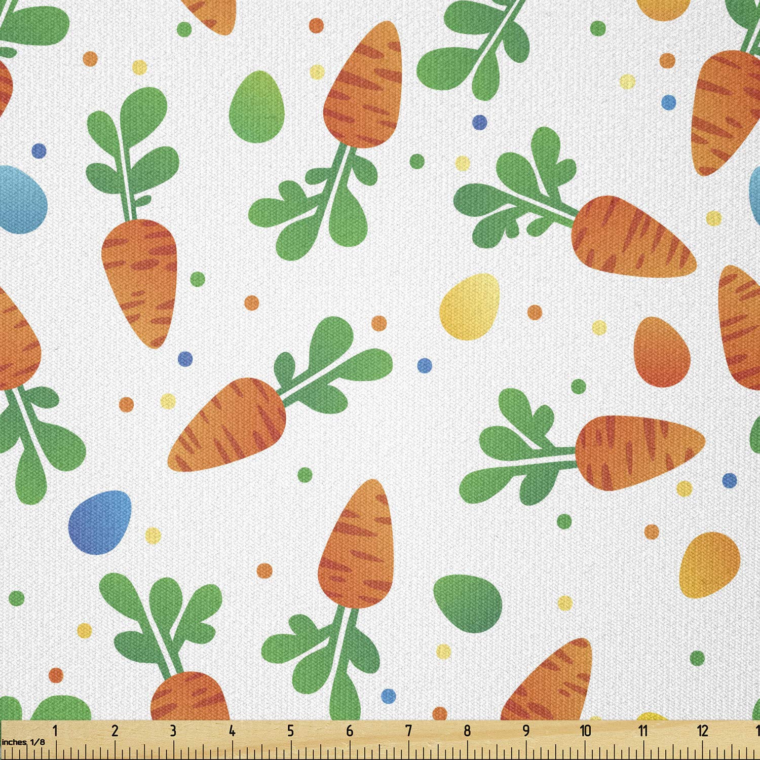 Ambesonne Easter Fabric by The Yard - Minimal Orange Carrots & Colorful Polka Dot Eggs Design | Stretch Knit Fabric for Clothing, Sewing & DIY Crafts | 10 Yards Multicolor | Perfect for Spring Dresses, Home Decor & Seasonal Crafts