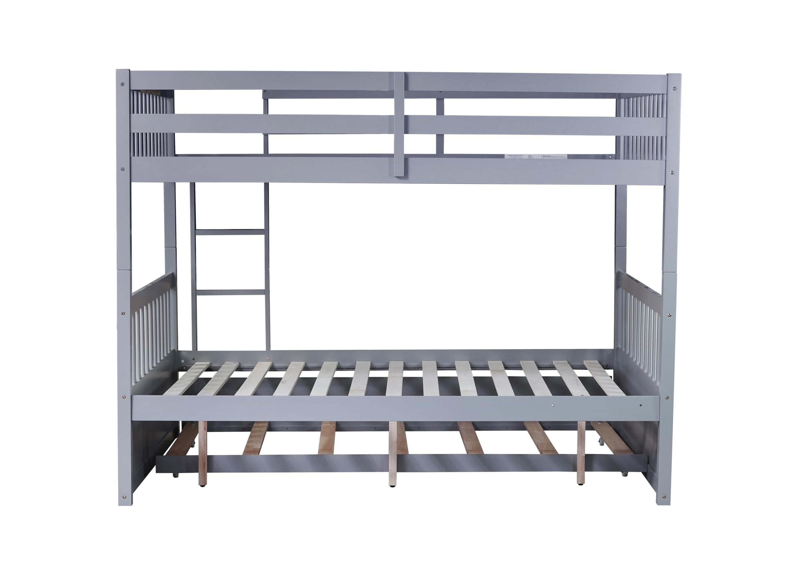 Homsof Full Over Full Bunk Bed with Trundle - Converts to 2 Full Size Platform Beds | Sturdy Ladder & Safety Rails for Kids, Teens & Adults | Space-Saving Grey Bedroom Furniture for Guest Rooms, Dorms & Small Apartments