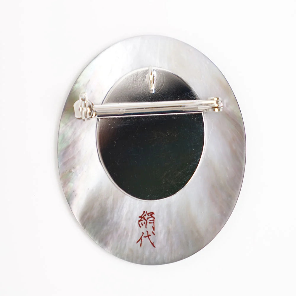 Handcrafted Japanese Maki-e Urushi Lacquer Brooch with Black Lip Oyster Pearl Shell - Autumn Flower Design - Traditional Artisan Jewelry for Women - Perfect for Formal Occasions & Cultural Events