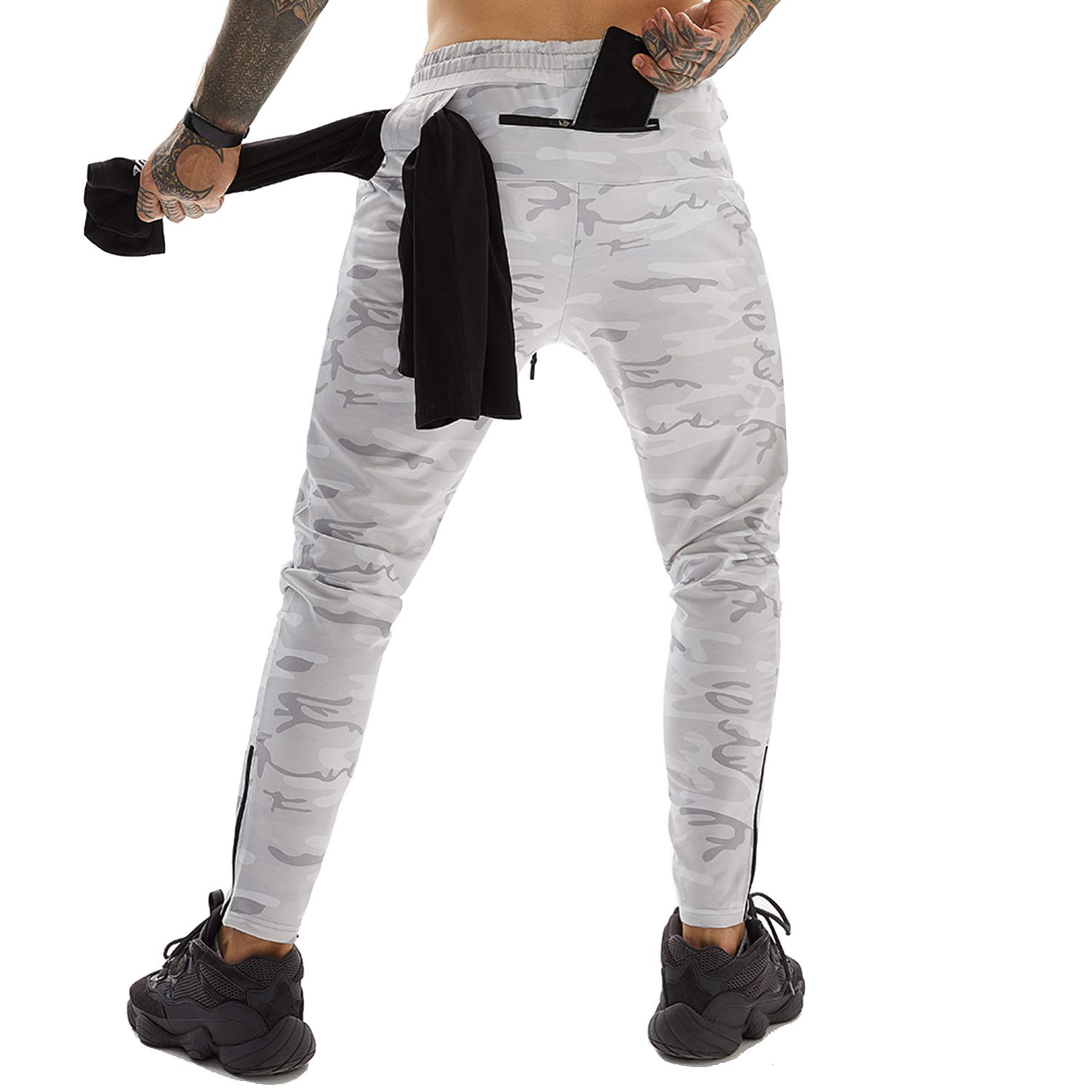 Ouruikia Men's Jogger Pants - Tapered Sweatpants with Zipper Pockets & Towel Loop for Running, Workout & Casual Wear - Athletic Pants for Gym, Travel & Everyday Comfort