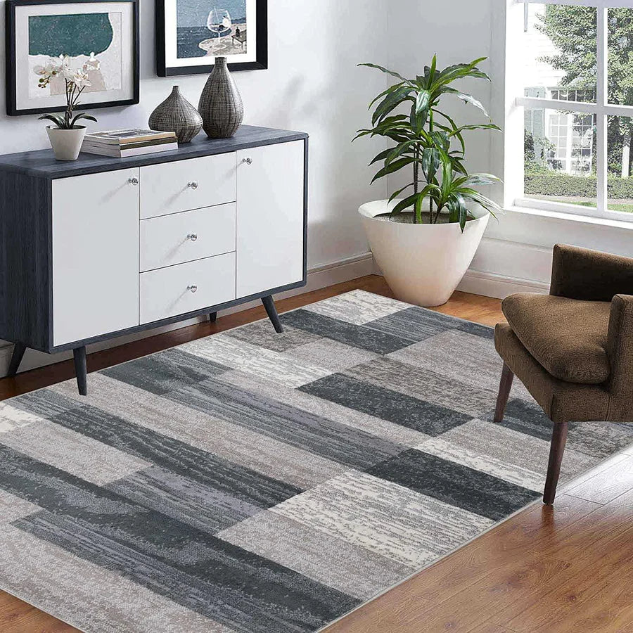 Stylish Rockwood Contemporary Geometric Patchwork Area Rug - Non-Slip Indoor Runner for Living Room, Bedroom & Office Decor