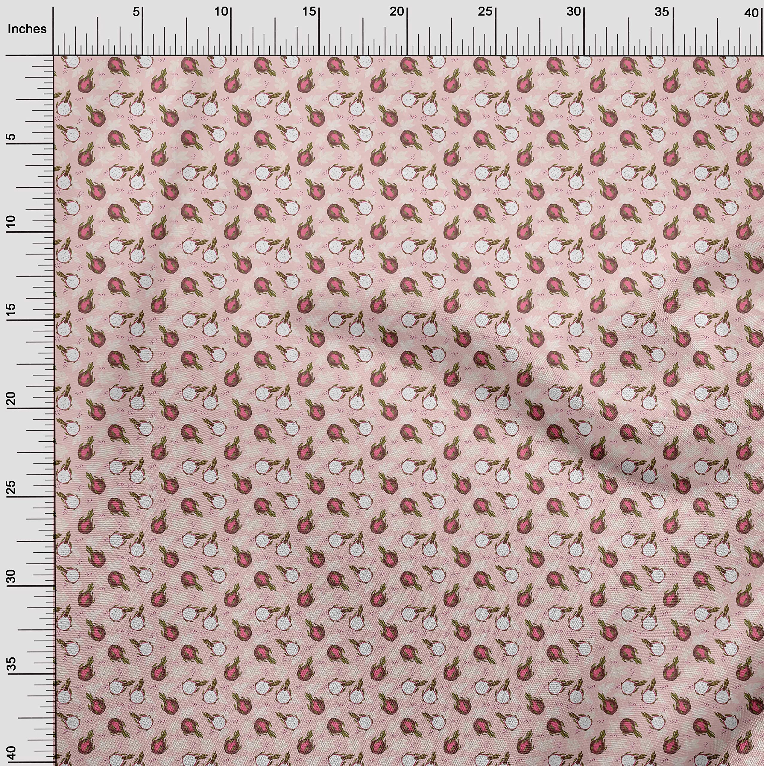 Premium 100% Cotton Cambric Fabric - Soft Baby Pink Dragonfruit Print Dress Material, 42 Inches Wide | Perfect for DIY Dresses, Skirts, and Baby Clothes