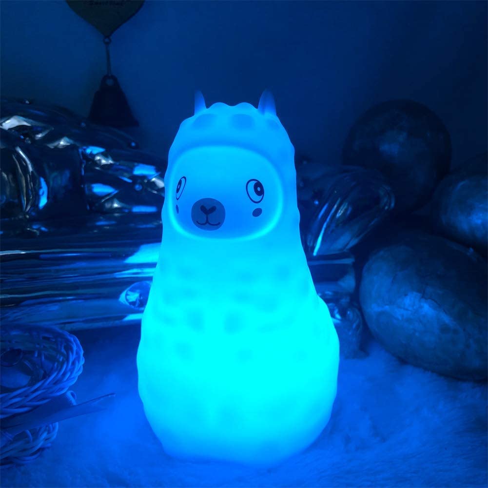 Rechargeable Alpaca Night Light for Kids - Soft Silicone LED Bedside Lamp with Adjustable Brightness & Colors, Touch & Remote Control - Perfect for Nursery, Bedroom, and Sleep Aid