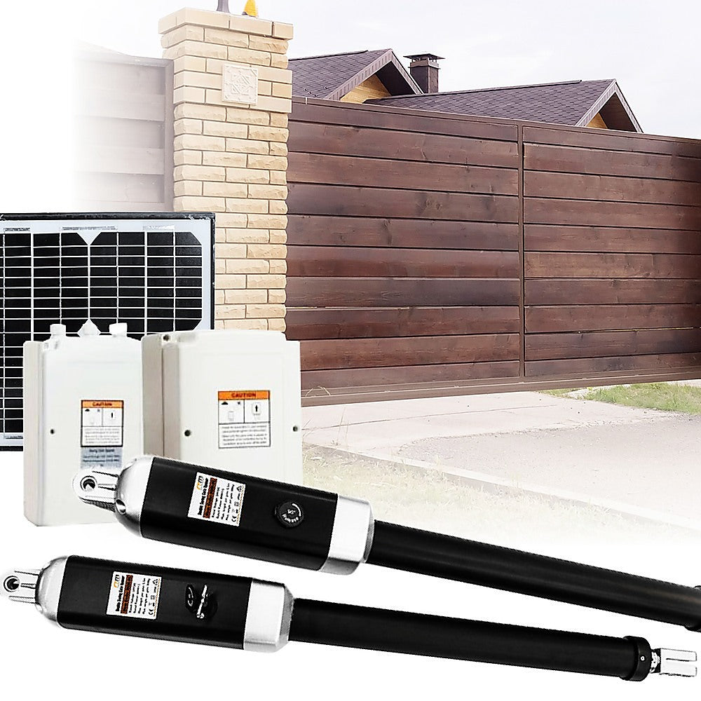 1000KG 10W Solar Powered Double Swing Automatic Gate Opener with Remote Control - Perfect for Driveway, Farm, and Ranch Security Gates