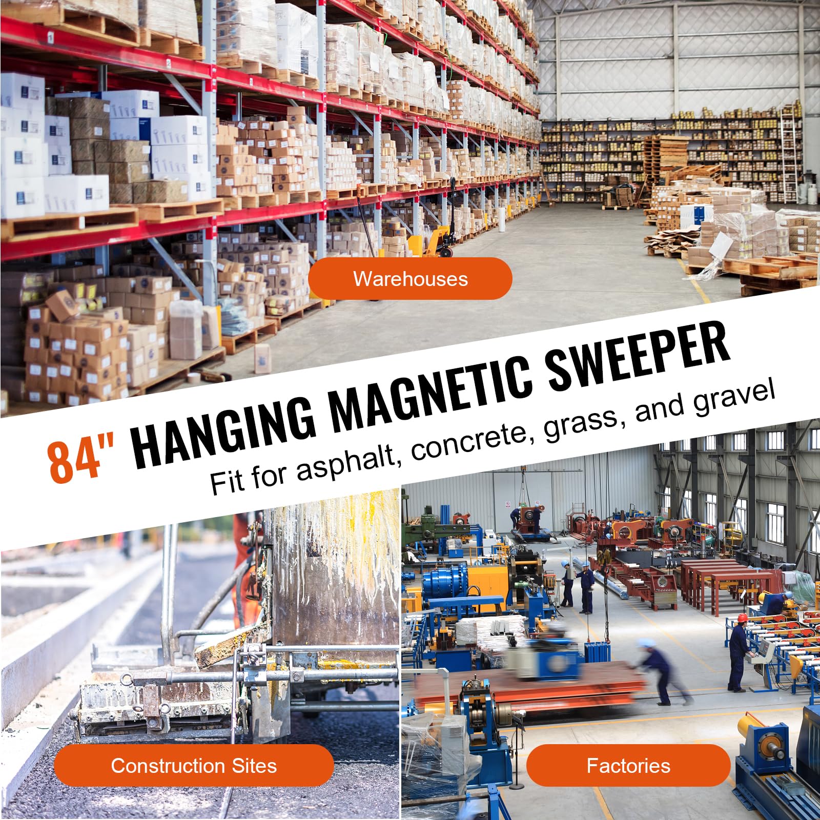 Mophorn 84 Inch Magnetic Sweeper - 100 LBS Capacity Heavy Duty Hanging Magnet for Forklifts | Industrial Strength Steel Magnet for Collecting Nails, Bolts & Metal Debris | Perfect for Construction Sites, Warehouses & Metal Workshops