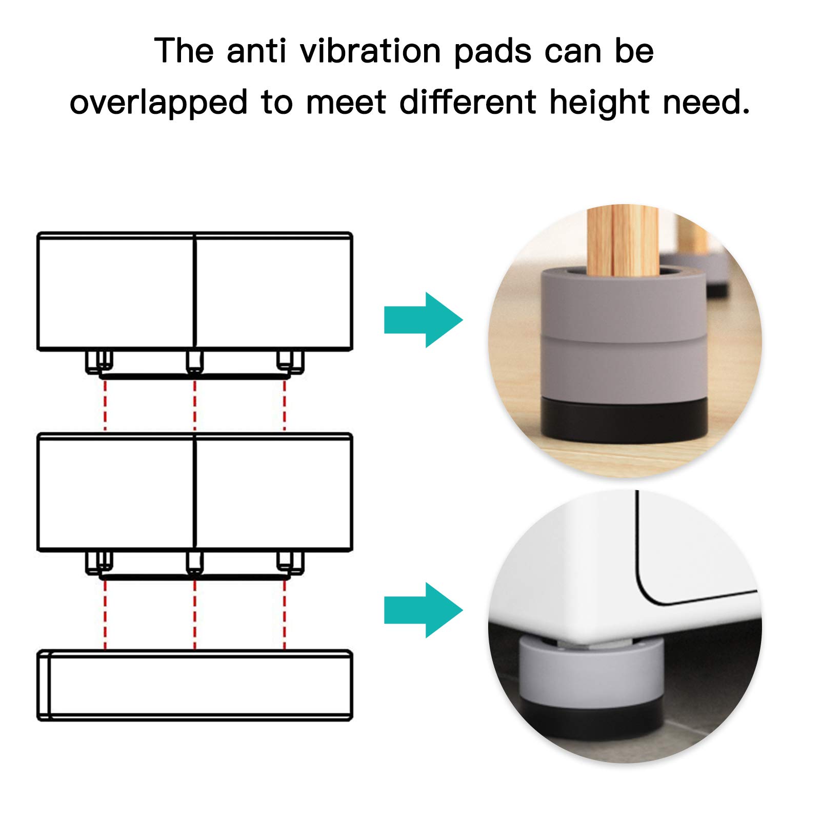 Anti-Vibration Pads for Washing Machine - 8 Pack Noise Reducing Washer & Dryer Feet with Tank Tread Grip, Non-Slip Floor Protectors for Laundry Room - Perfect for Apartment Living, Basement Installations & Noise-Sensitive Homes