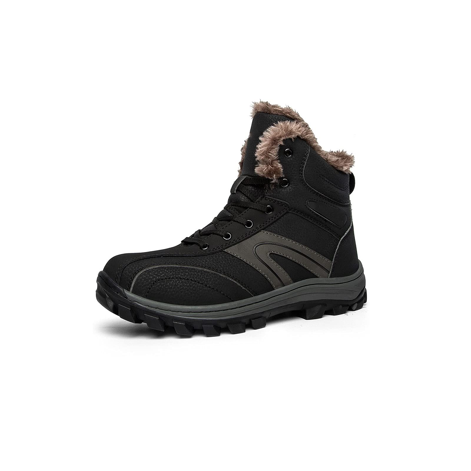 WangchngqingMX Men's Winter Boots - Thick Plush Warm Snow Boots, Waterproof Non-Slip Outdoor Work Shoes for Men (Black, Size 8.5) - Ideal for Hiking, Snowy Weather & Construction Sites