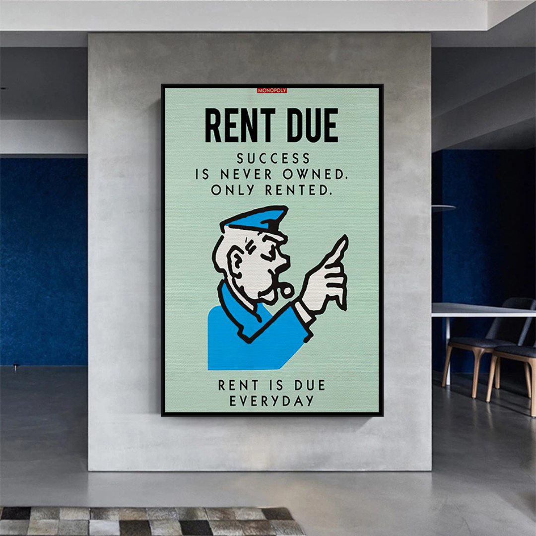 Alec Monopoly Rent Due Playing Card Canvas Wall Art - Pop Culture Home Decor for Living Room, Bedroom & Office