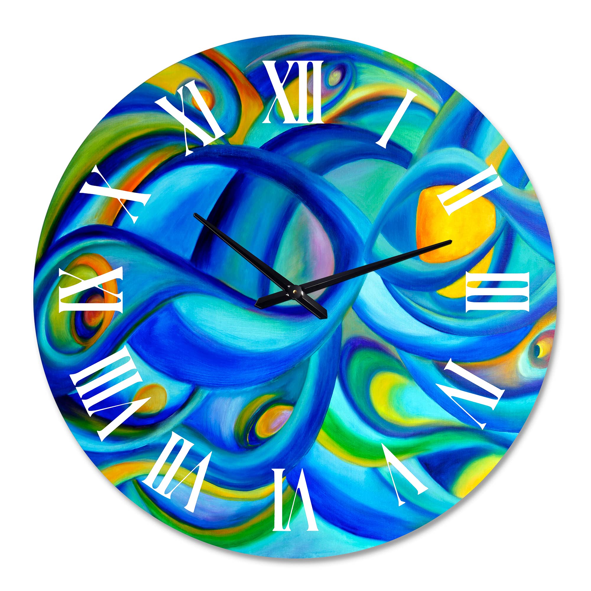 DesignQ Modern Wall Clock 'Blue Eyed Universe' - Large 16 Inch Silent Non-Ticking Wall Clock for Living Room, Bedroom, Office Decor - Contemporary Home & Office Wall Art
