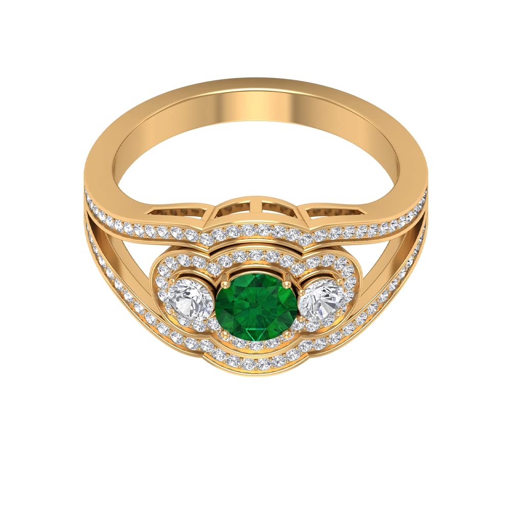 1.25 CT Emerald and Diamond Engagement Ring in 14K Solid Gold - Art Deco Style Split Shank Ring for Wedding, Proposal & Anniversary Gifts