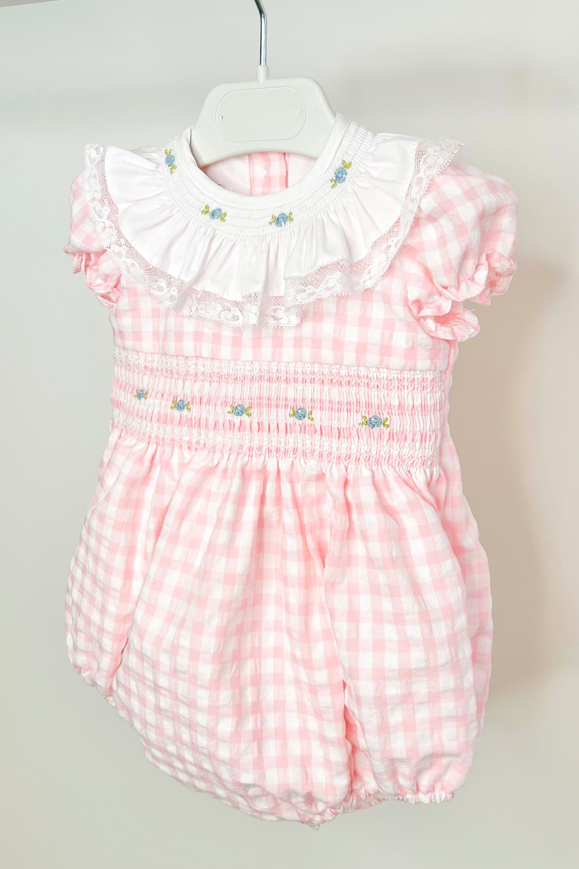 Lily Pink Gingham Smocked Romper for Baby Girls - Cute Summer Outfit with Ruffles | Perfect for Photoshoots, Parties & Outdoor Play