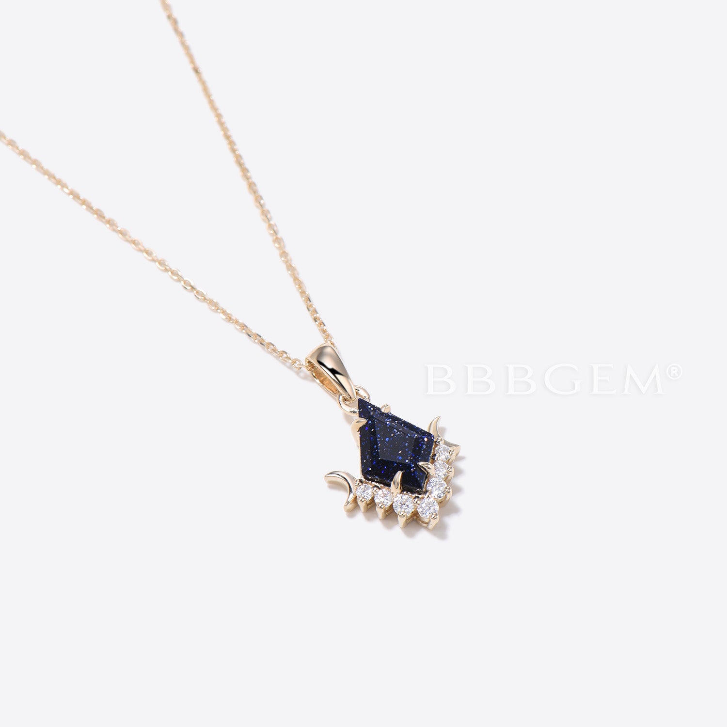 Galaxy Blue Sandstone Necklace with Moon Cluster Diamond Pendant - Spiritual Healing Jewelry for Meditation, Yoga & Energy Balancing
