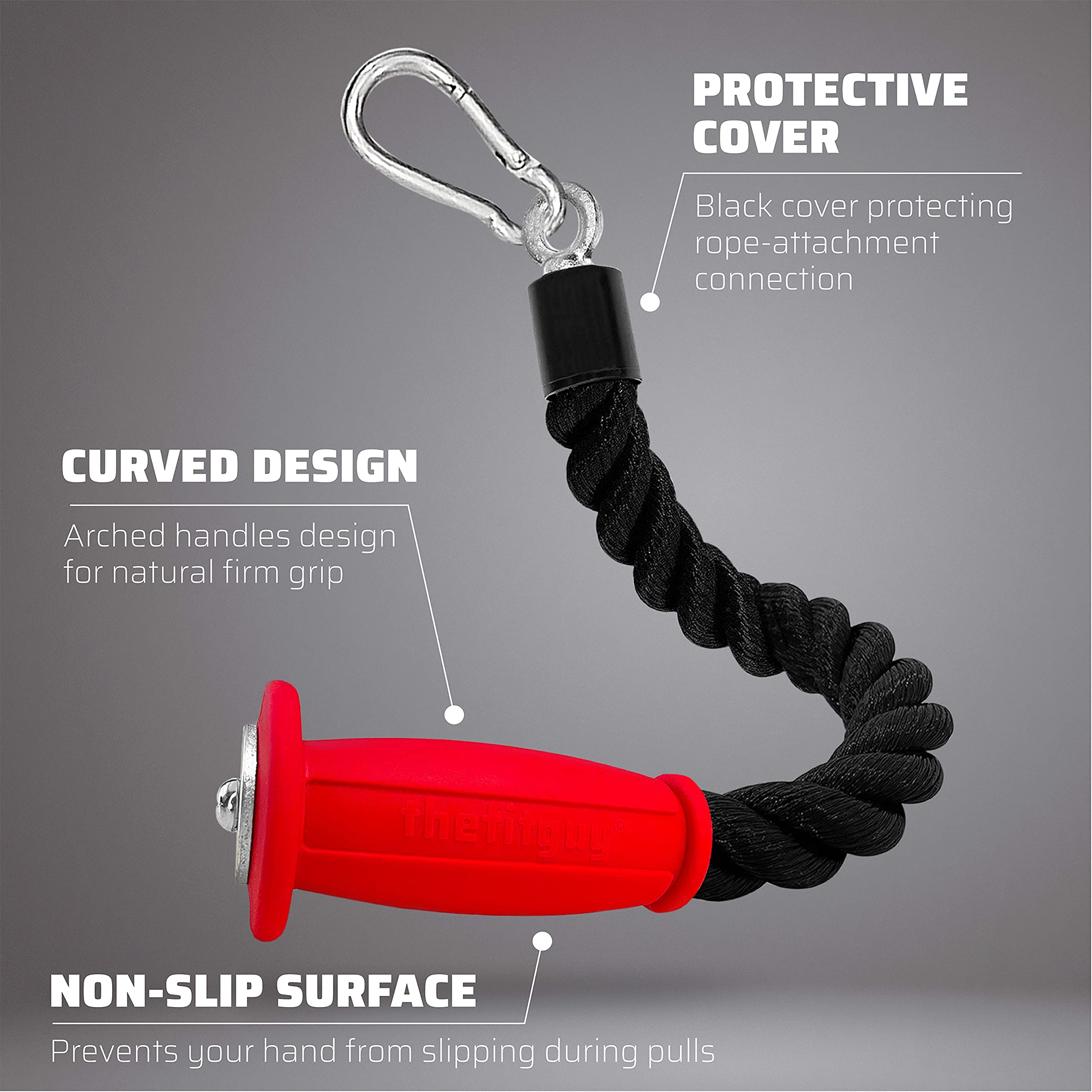 Premium Ergonomic Single Tricep Rope & 2 Multi-Function Straps for Cable Machine Attachments (Includes 5 Durable Metal Snap Hooks) - Perfect for Home Gym, CrossFit, and Strength Training Workouts