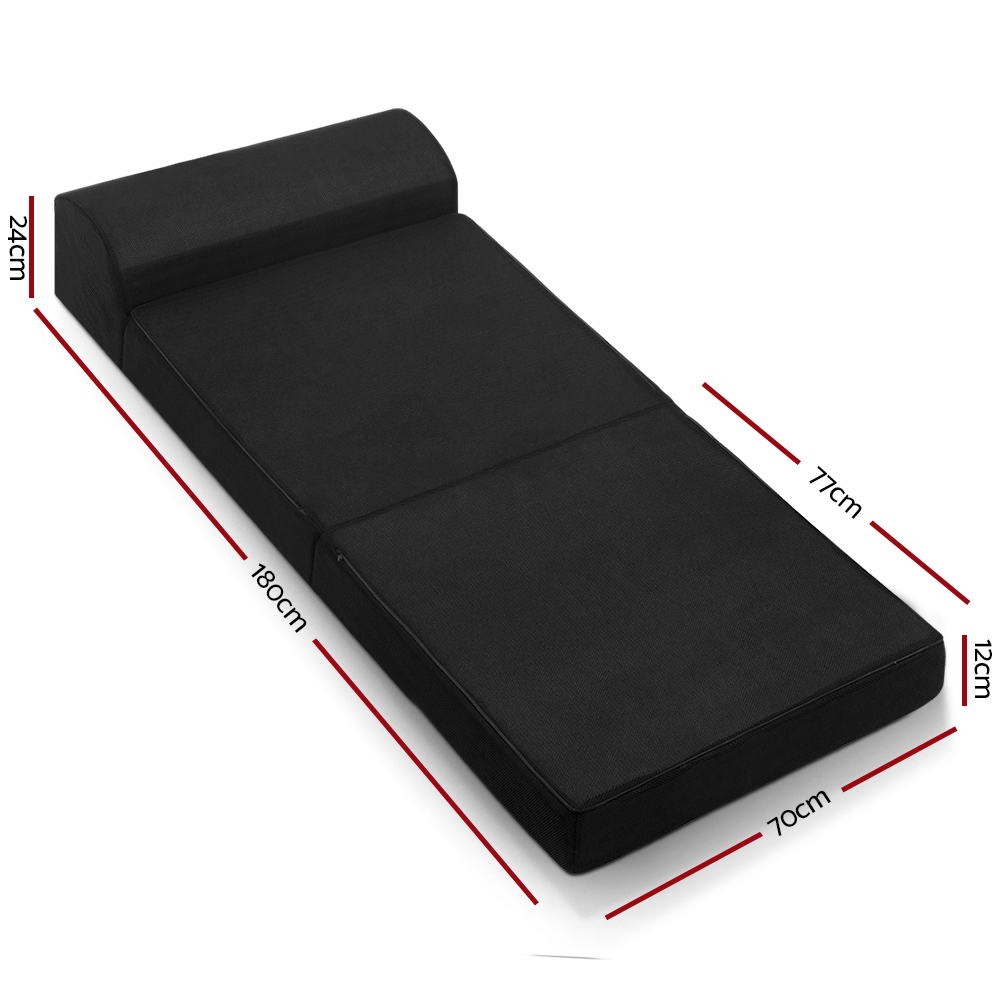 Portable Folding Foam Mattress - Single Size Sofa Bed with Air Mesh Fabric (Black) | Compact Guest Bed, Camping Mat & Space-Saving Home Solution