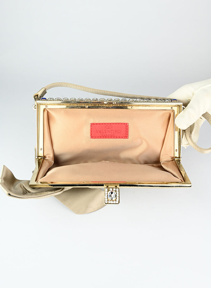 Valentino Satin Handbag in Champagne Color - Elegant Evening Bag for Parties, Weddings & Special Occasions