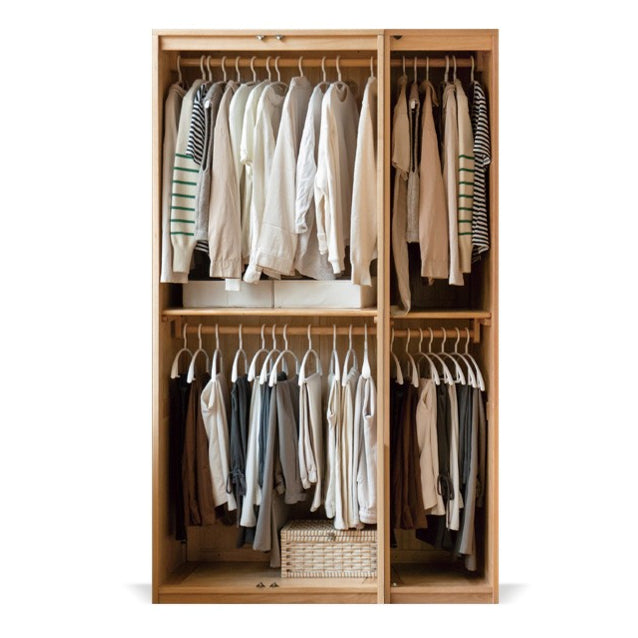 Solid Oak Wood Modern Wardrobe - Customizable Closet Organizer for Bedroom, Walk-in Closet & Home Storage
