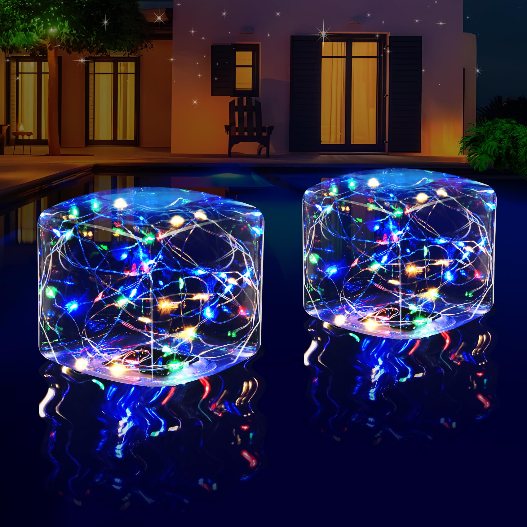 Solar Pool Lights - 2PCS, IP68 Waterproof LED Floating Lights for Swimming Pools & Ponds | Outdoor Decor