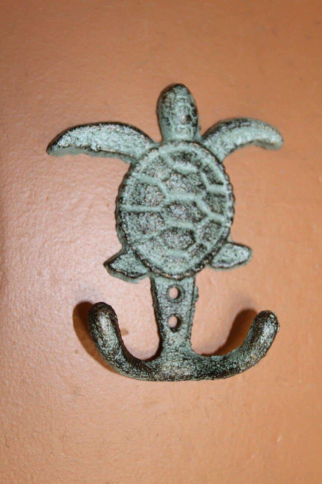 Cast Iron Sea Turtle Octopus Nautical Anchor Coat Hooks Set - Rustic Coastal Wall Decor for Entryway, Bathroom, or Beach House