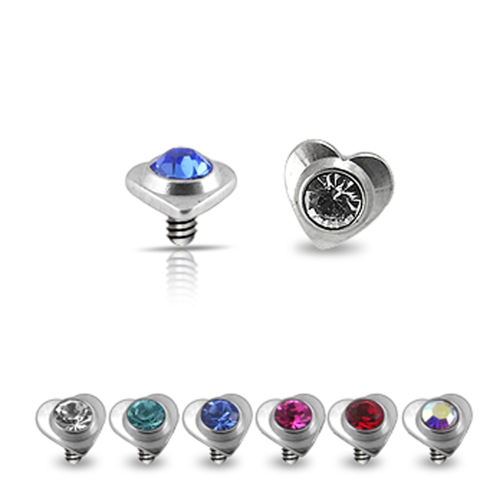 316L Surgical Steel Internally Threaded Micro Dermal Anchor Piercing Jewelry - Crystal Heart Stone Design for Belly, Nose, Ear - Hypoallergenic Body Jewelry for Sensitive Skin