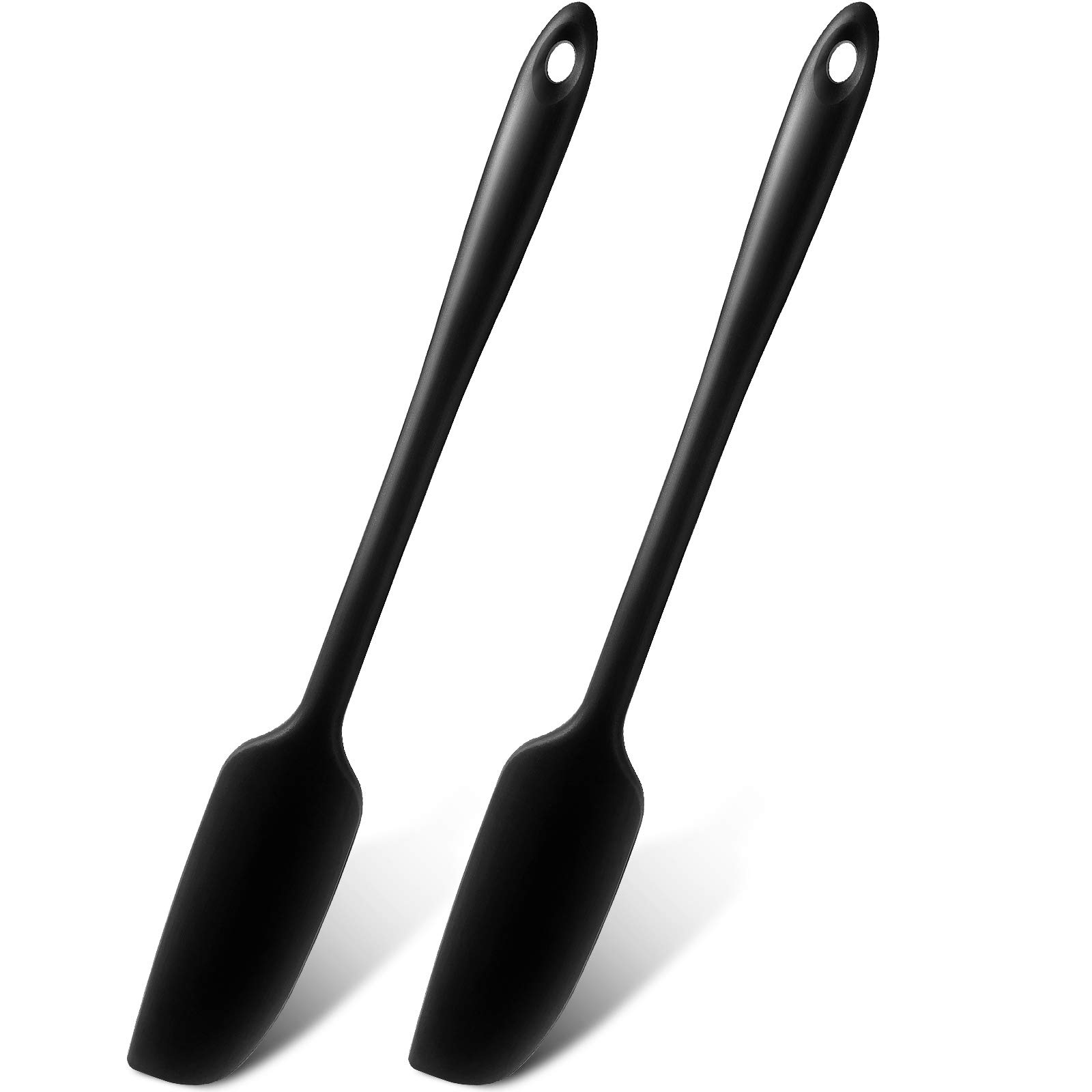 Patelai 2-Pack Long Handle Silicone Jar Spatula - Non-Stick Rubber Scraper, Heat Resistant Kitchen Tool for Cooking, Baking, Mixing - Perfect for Jars, Smoothies, Blenders & Food Prep (Black)