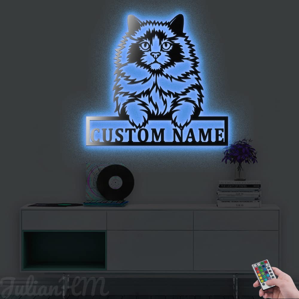 Personalized Ragdoll Cat LED Wall Art - Custom Name Metal Sign with Lights for Home Decor (16x16 Inches) - Perfect for Living Room, Bedroom, Nursery & Farmhouse Style