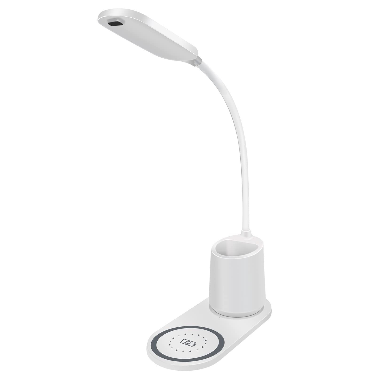 XIMI-V LED Desk Lamp with Wireless Charger - Adjustable Brightness, Eye Protection, USB Port - Perfect for Home Office, Study, Reading & Workspace (White 36B)