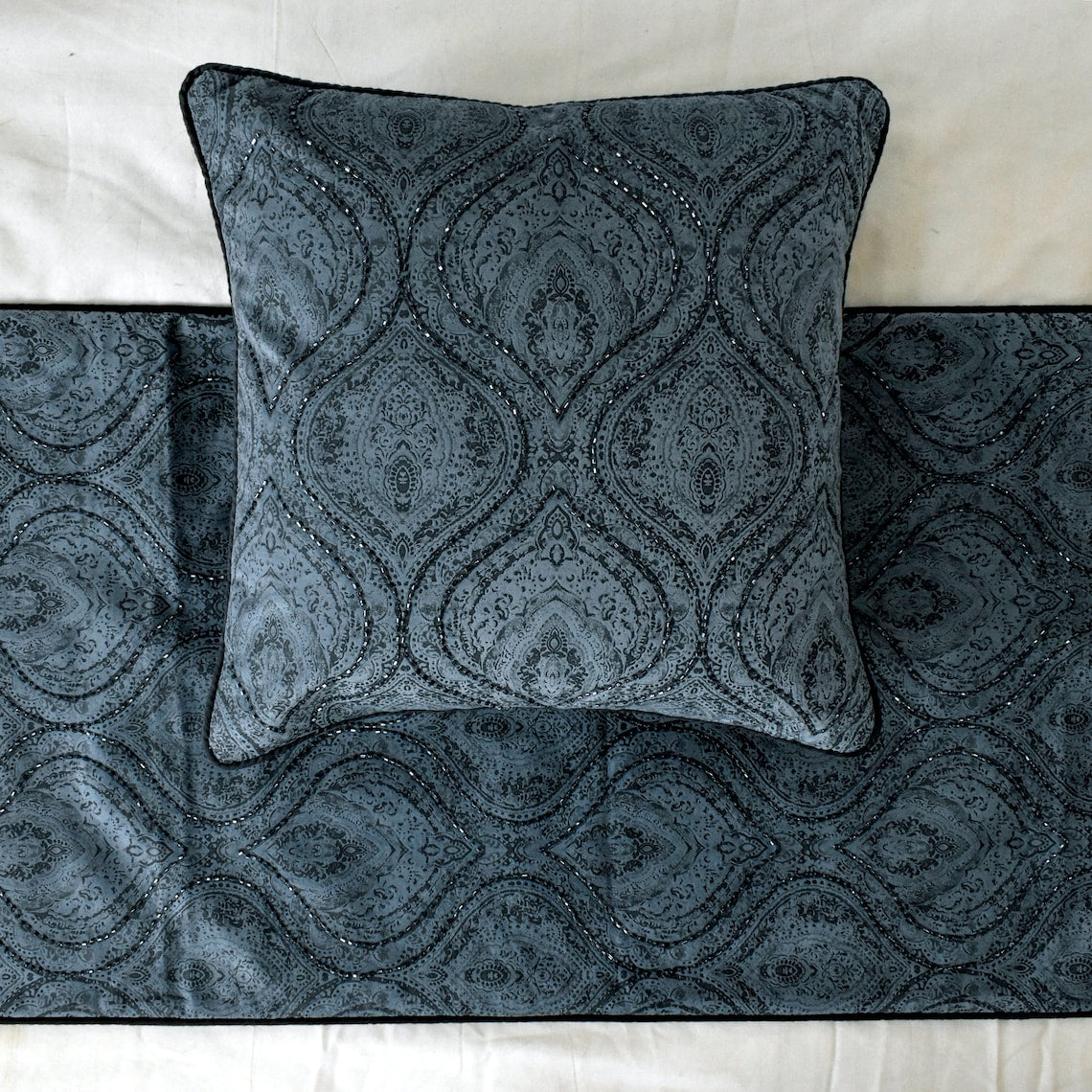 Beatrice Suede Gray Decorative Bed Runner and Pillow Cover Set - Soft Faux Fur Throw Blanket for Queen King Beds - Luxury Bedroom Decor for Master Suite, Guest Room & Photo Shoots