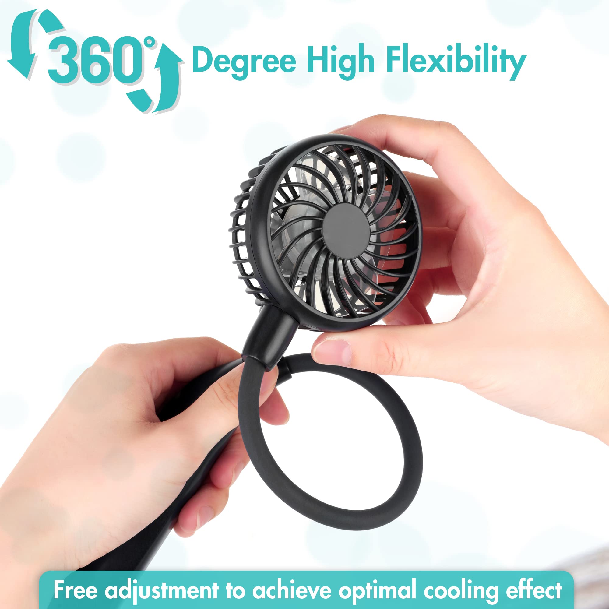 COMLIFE Portable Neck Fan - 2600mAh Rechargeable Battery, Ultra Quiet Hands-Free USB Personal Fan with 3 Speed Strong Wind, 360° Adjustable Flexible Wearable Cooling Fan for Office, Home, Outdoor, Travel & Gym - Black