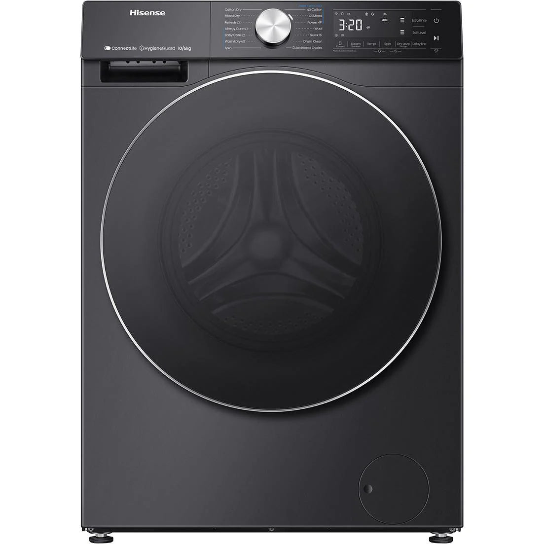 Hisense HCF7S1014B 10kg/6kg Washer Dryer Combo - Charcoal Black - Energy Efficient Laundry Machine with 3 Year Warranty - Perfect for Apartments, Small Homes & Space-Saving Laundry Solutions
