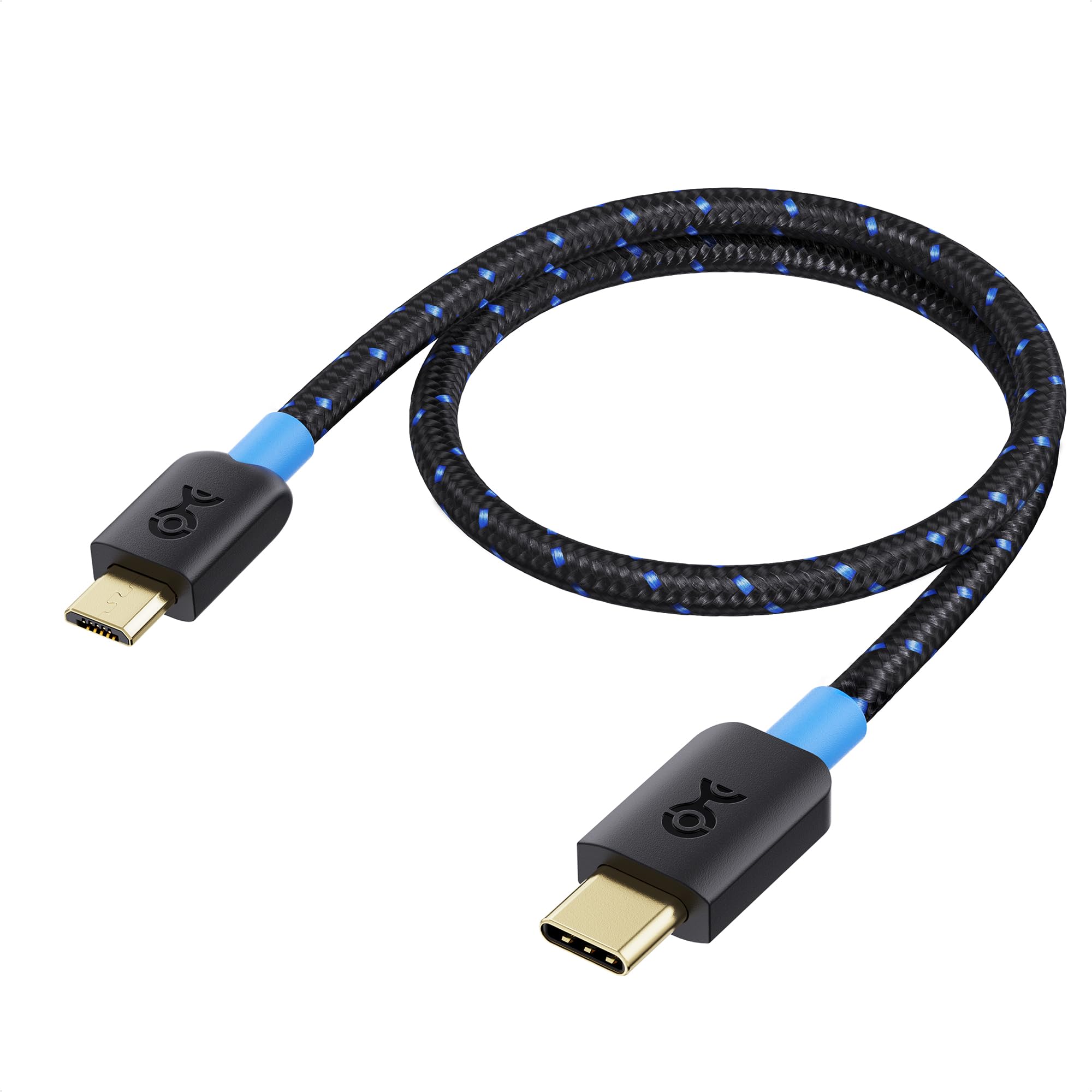 Braided Short USB C to Micro USB Cable 1 ft - Fast Charging & Data Sync - Durable Nylon for Phone, Tablet, Camera - Perfect for Travel, Car & Home Use (Black)