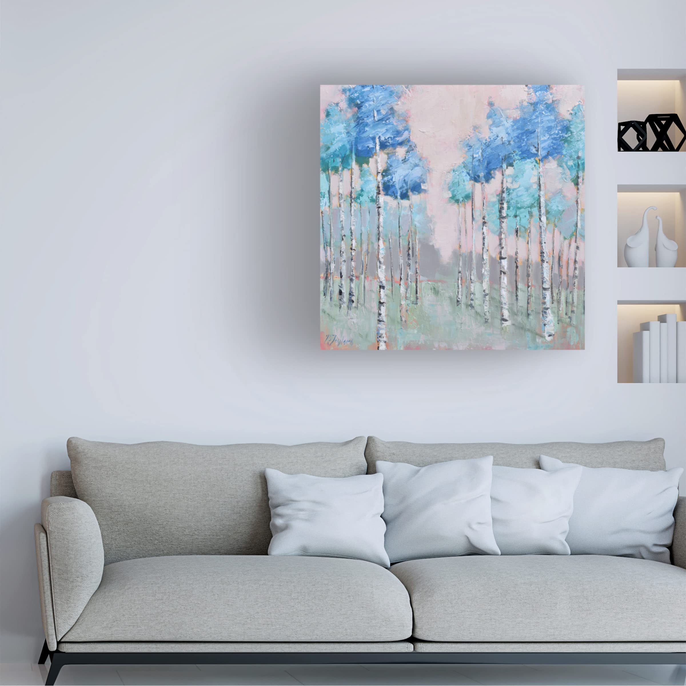 Jennifer Stottle Taylor 'Summer Aspen' 35x35 Canvas Wall Art - Modern Landscape Painting for Living Room, Bedroom & Office Decor
