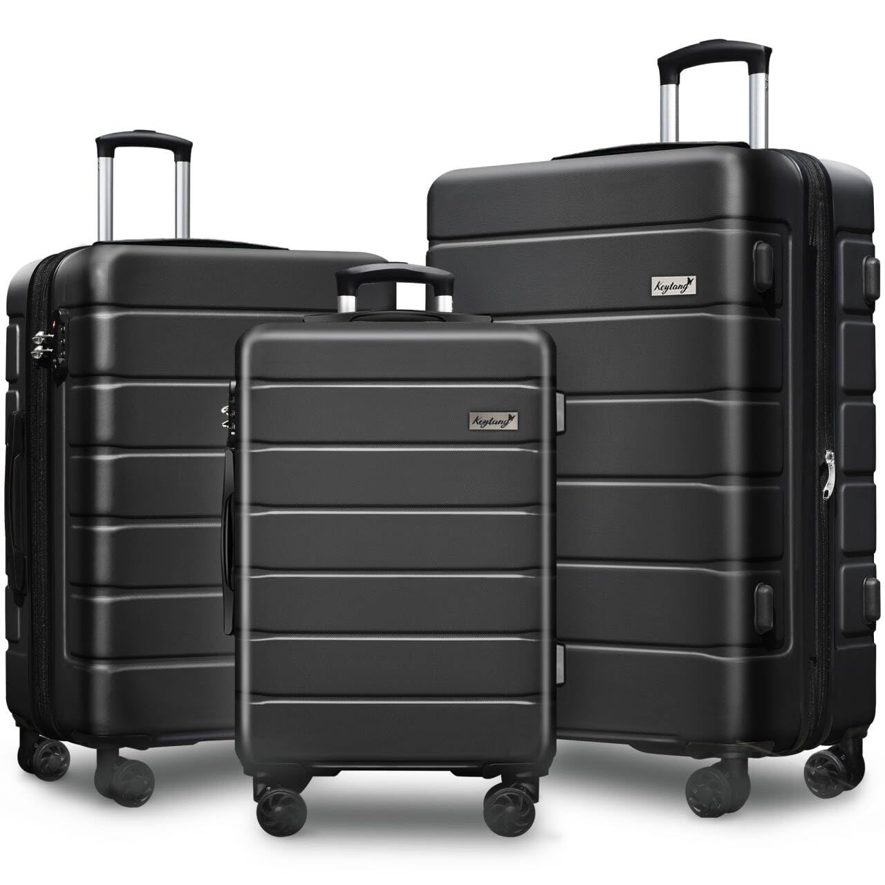 Lightweight Expandable 3-Piece Hardshell Luggage Set with Double Spinner Wheels & TSA Lock - 20in, 24in, 28in Carry-On Suitcases for Travel - Perfect for Family Vacations, Business Trips & International Adventures (Black)
