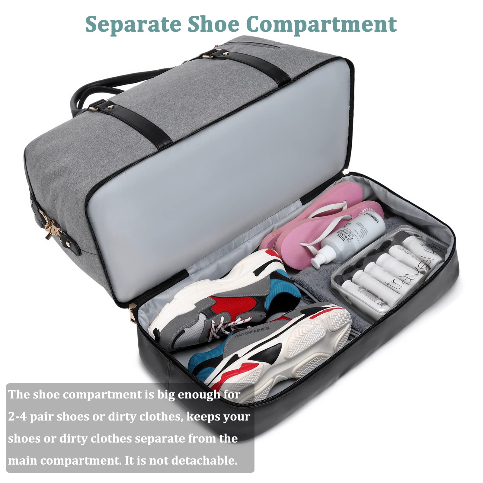 Stylish Oversized Weekender Bag for Women & Men - Large Travel Duffle Bag with Shoe Compartment | Perfect for Weekend Getaways, Gym, Business Trips & Overnight Stays