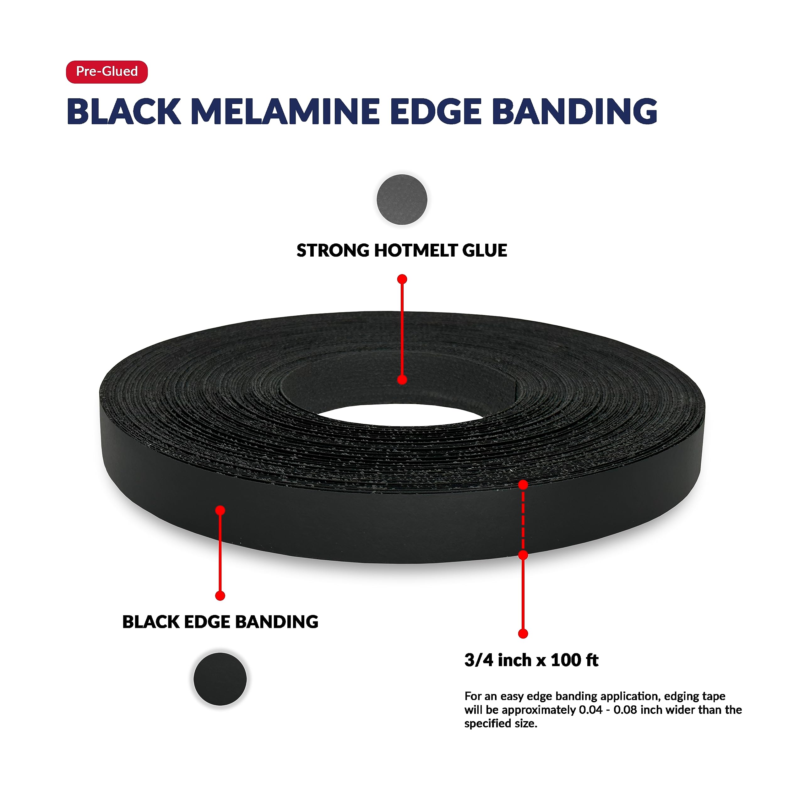 Black Melamine Edge Banding Tape 3/4