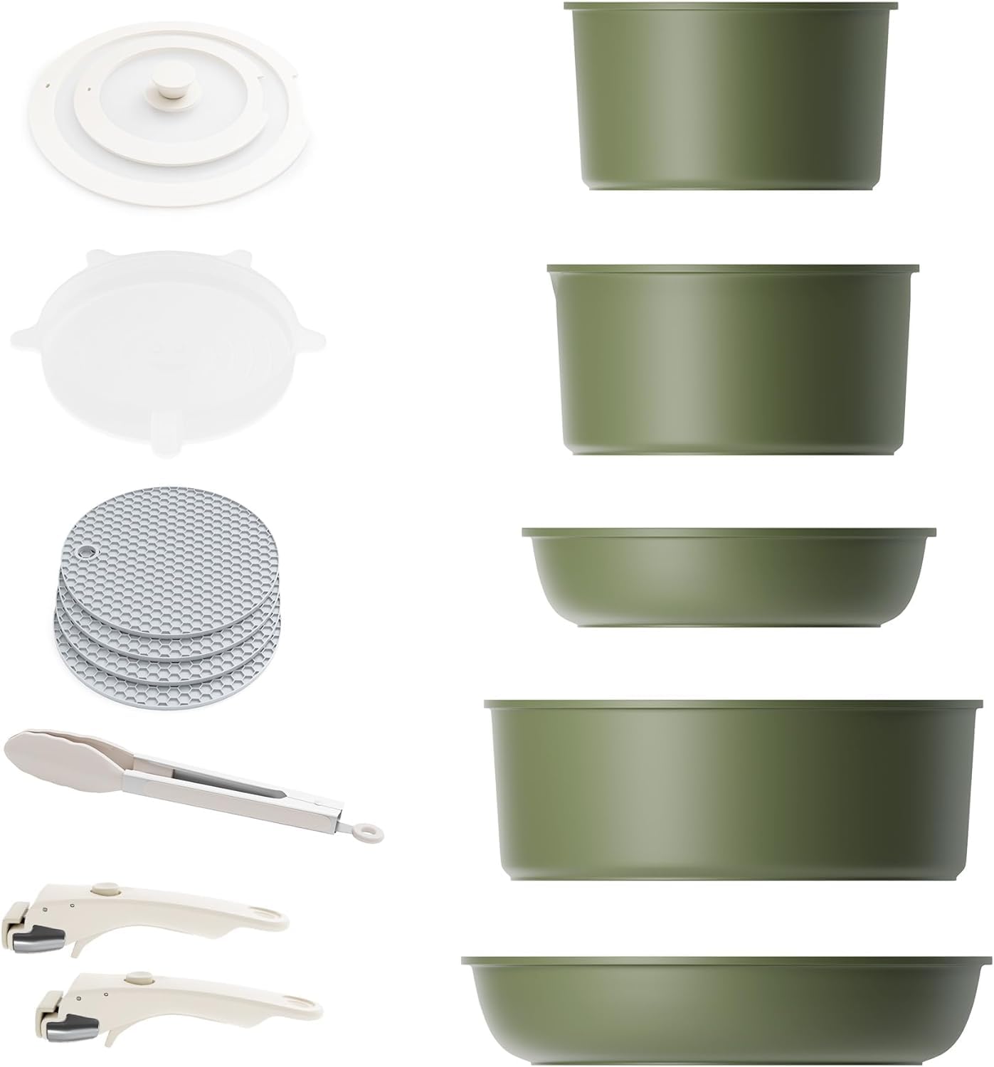 **Caannasweis Detachable Nonstick Cookware Set - 5-Piece Stackable Induction Pots & Pans with Removable Handles, Dishwasher Safe - Perfect for RV Camping, Oven & Stovetop Use (Green) - Ideal for Small Kitchens, Outdoor Cooking & Easy Storage**