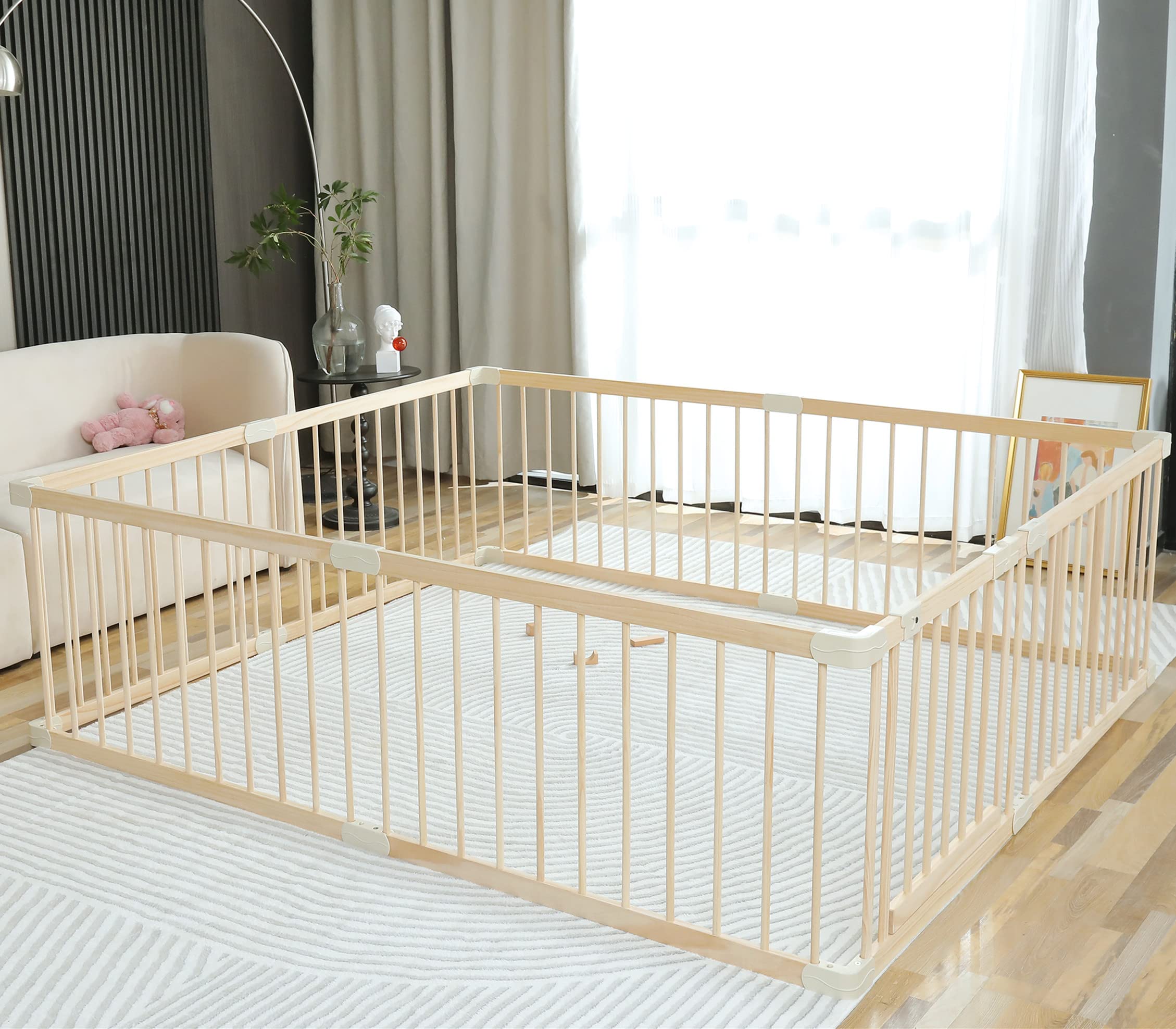 Wooden Baby Playpen - Large 180x200x61cm Play Yard for Babies & Toddlers | Indoor Play Fence, Safe Daycare & Gym Area | Perfect for Home, Nursery & Childcare Centers