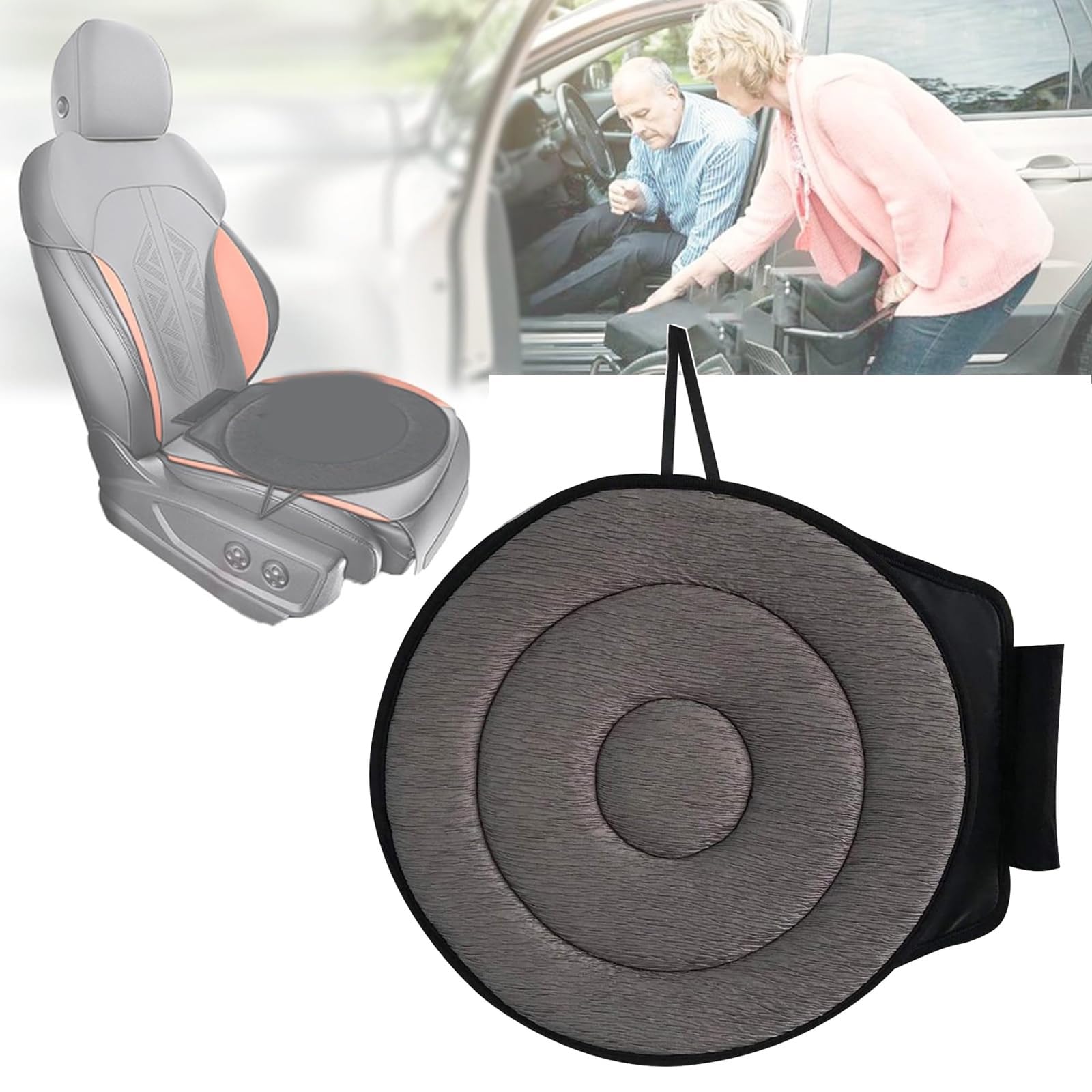 360° Rotating Car Seat Cushion for Elderly - Non-Slip Swivel Cushion with Lumbar Support | Comfortable Driving & Easy Entry/Exit (Gray) | Perfect for Seniors, Disabled & Long Road Trips