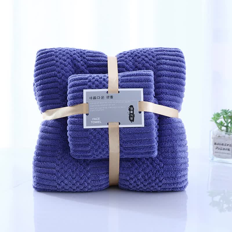 2 Pack Dark Blue Coral Fleece Bath Towel Set - Ultra Soft, Absorbent & Lint Free - Luxury Spa & Home Bath Towels for Shower, Pool & Beach Use