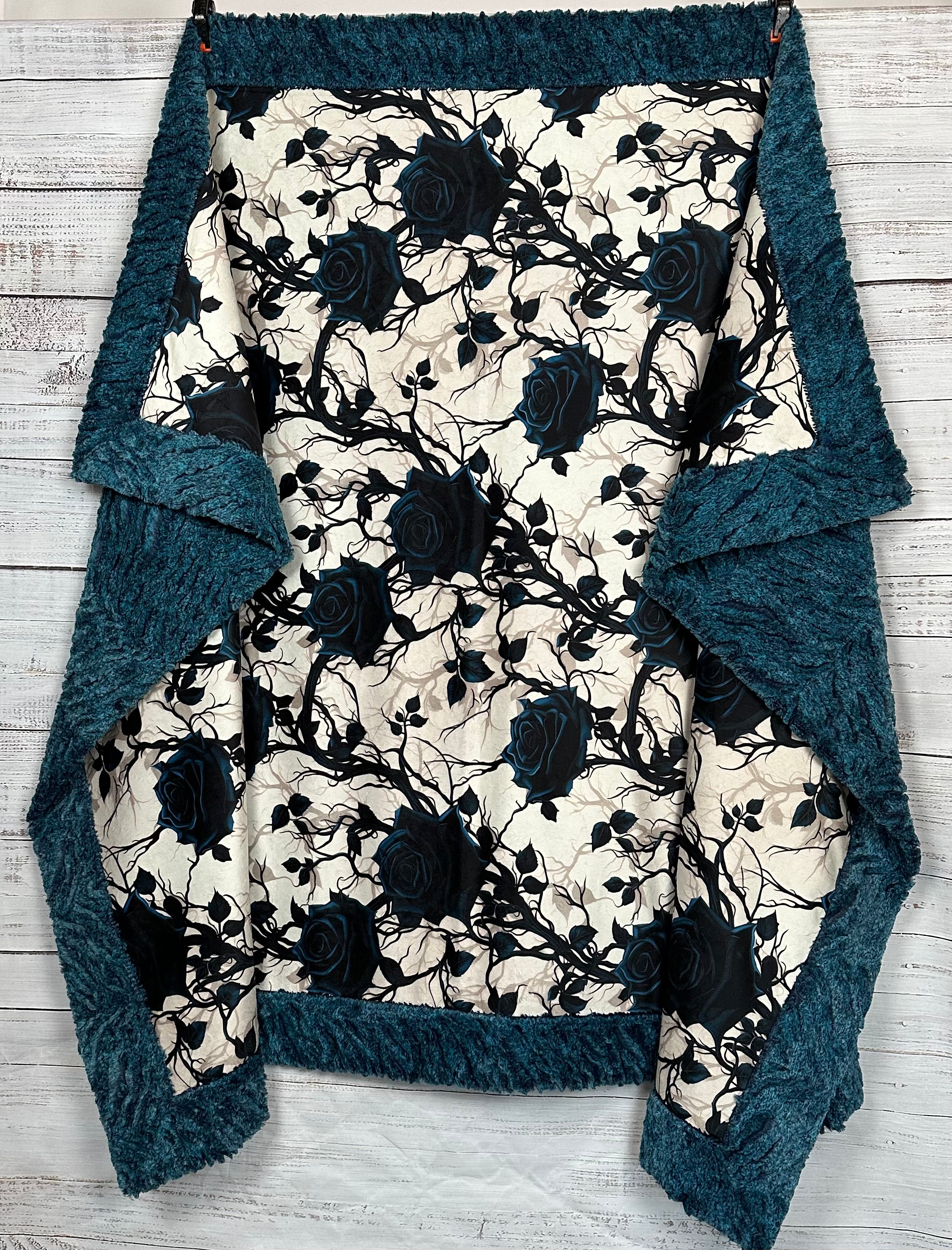 Gothic Blue Roses on Heather Zebra Print Large 54x79 Minky Blanket - Soft Plush Throw for Bedroom, Couch & Cozy Home Decor