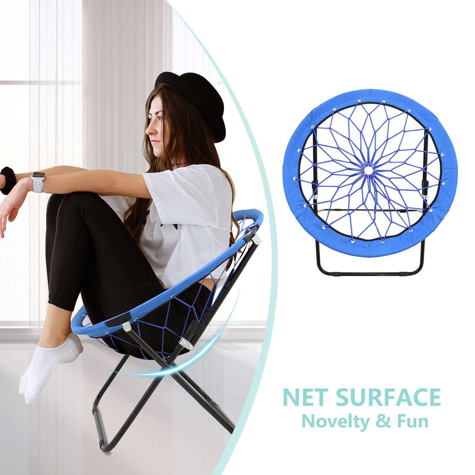 Ultimate Comfort Bungee Chair - Foldable Bouncy Web Chair for Indoor/Outdoor Relaxation - Versatile Spider Trampoline Chair for Bedroom, Patio, Camping & Dorm Room - Fun Circle Design for Kids & Adults