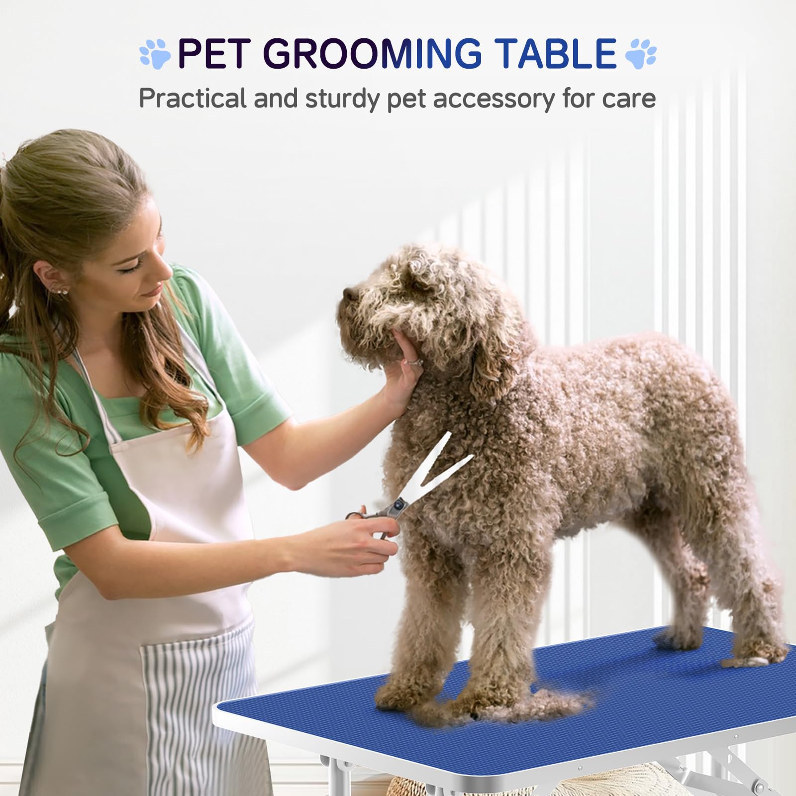 Foldable & Adjustable 46-inch Dog Grooming Table with Arm Noose & Mesh Tray - Heavy Duty 300lb Capacity Pet Grooming Station for Professional or Home Use - Perfect for Bathing, Trimming & Styling Dogs (Dark Blue)