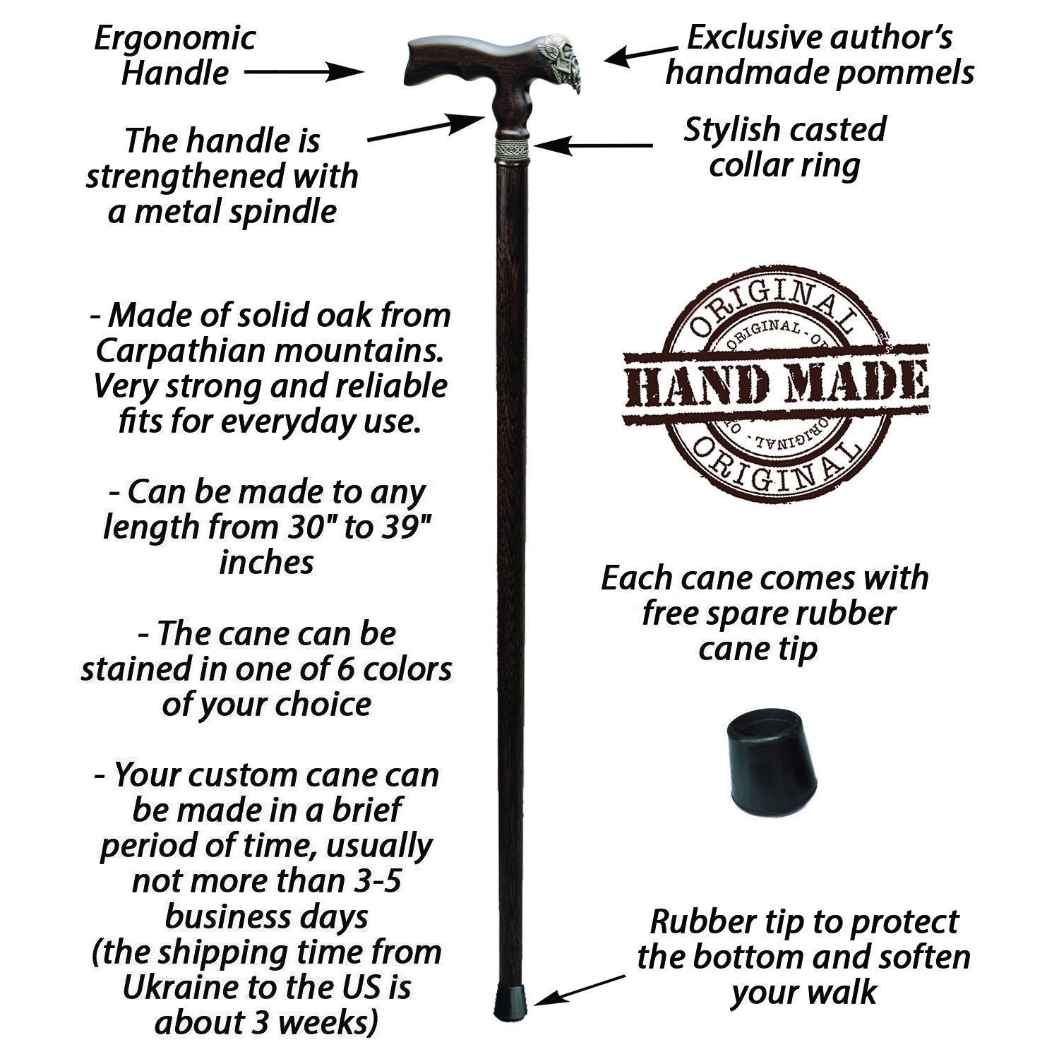 Handcrafted Viking Thor Wooden Walking Cane for Men - Premium Designer Walking Stick for Gentlemen - Perfect for Cosplay, Medieval Reenactments & Elderly Support