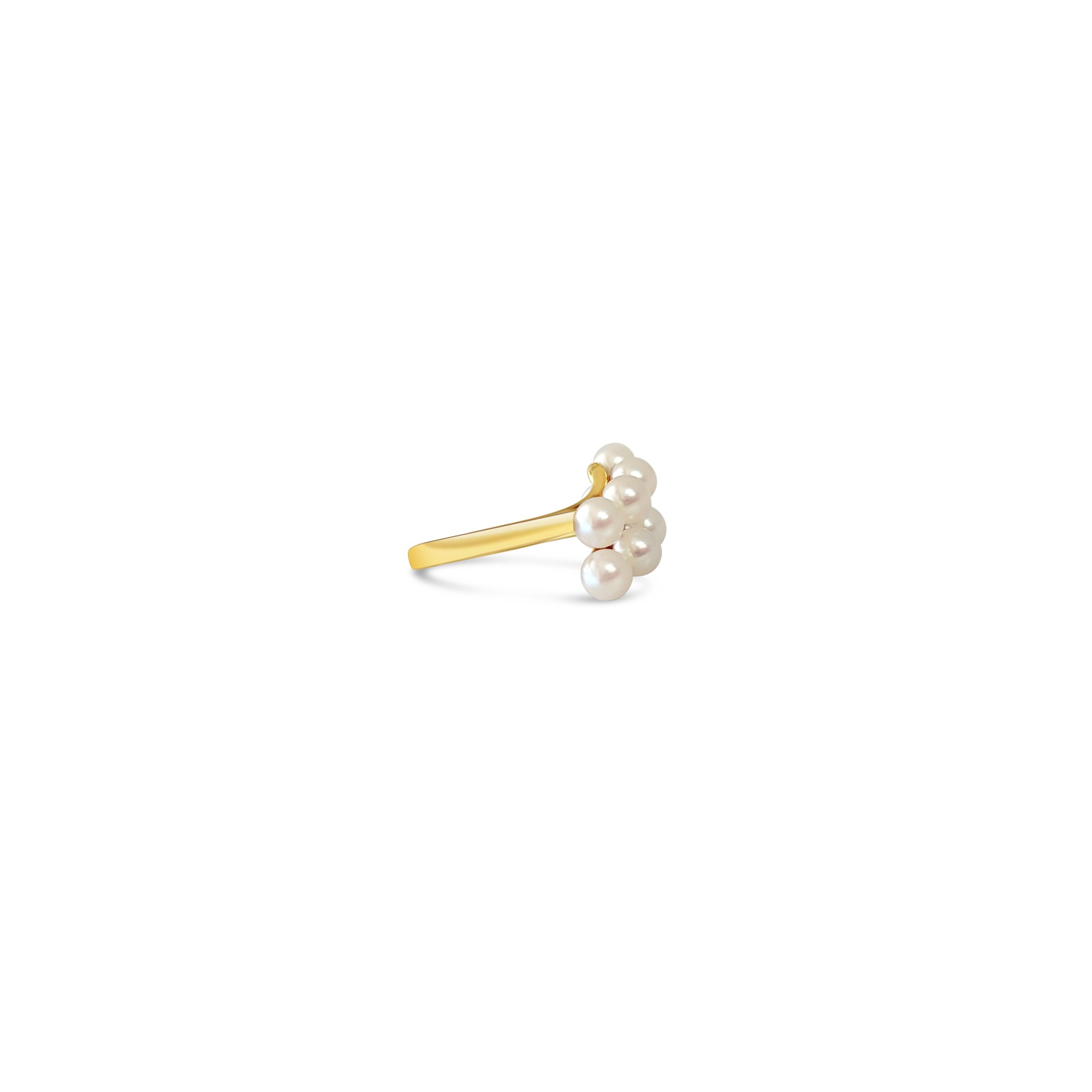 14K Yellow Gold Diagonal Double Row Pearl Cluster Ring - Elegant Pearl Jewelry for Women, Perfect for Weddings, Parties & Special Occasions